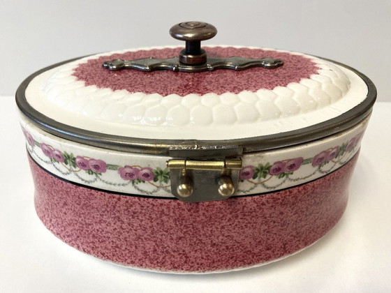 Image 1 of Vintage Art Nouveau aardewerken koekjespot, gemaakt in Duitsland, begin 1900.