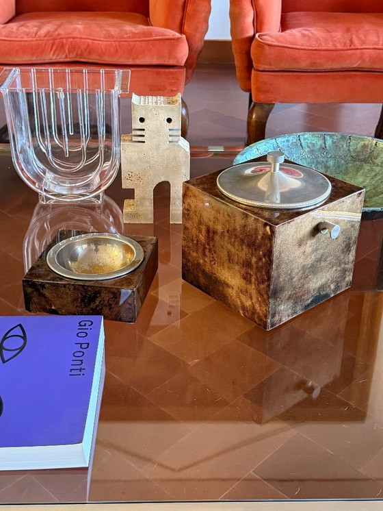 Image 1 of Mid-Century-Eiskübel aus braunem Pergament, Aldo Tura Italien 1950er Jahre