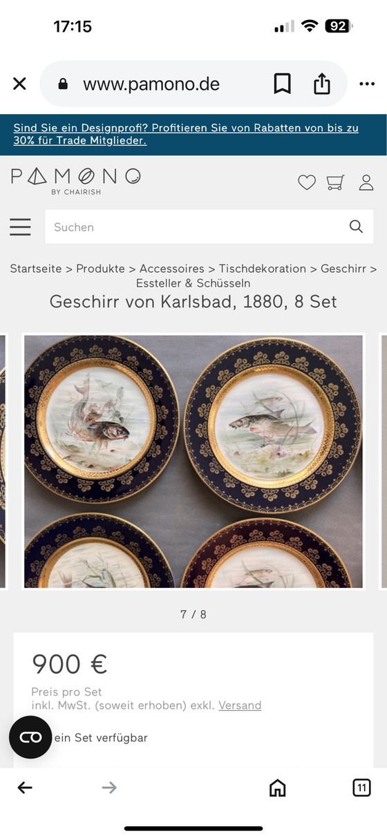 Image 1 of Vajilla de caza Carlsbad antigua pintada a mano