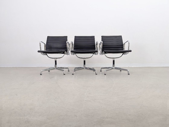 Image 1 of Original 3x Vitra Charles & Ray Eames Chair EA 108 Leather Black