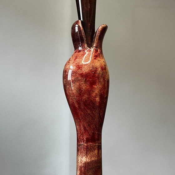 Oiseau Vloerlamp in gelakt rood geitenperkament van Aldo Tura, Italië, jaren 50 – Vloerlampen, Wood, Design (photo 10 of 19)