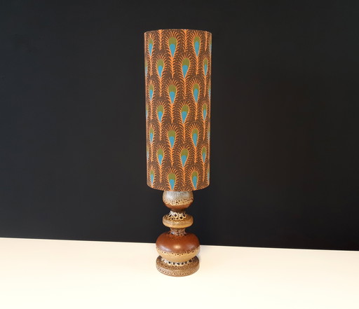 Unique ceramic vintage Herda lamp base with handmade lampshade with botanical print