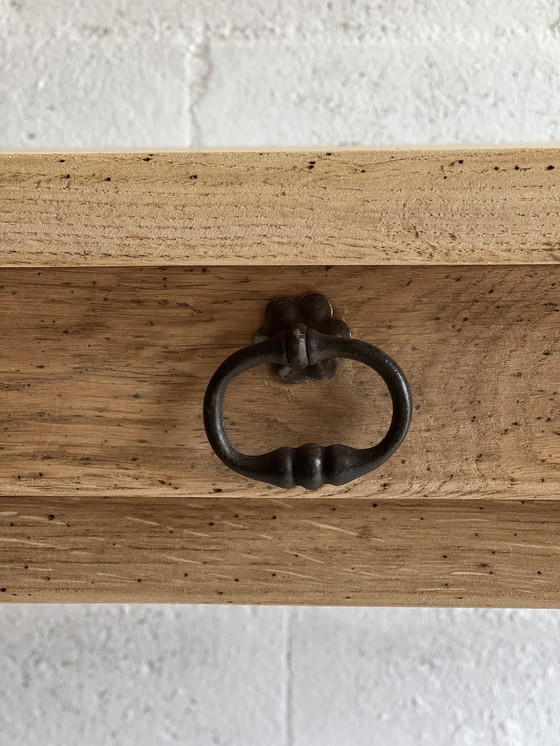 Image 1 of Farmhouse table and its 2 benches in solid oak