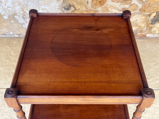 Three-Tiered, Walnut Turned Wood, Faux Bamboo, Side Table, 1930s