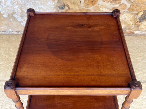 Image 1 of Three-Tiered, Walnut Turned Wood, Faux Bamboo, Side Table, 1930s