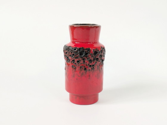 Image 1 of Westdeutsche Fettlava-Vase von Kreutz aus der Jahrhundertmitte, rot-schwarze Glasur, 15 cm, 1960er Jahre