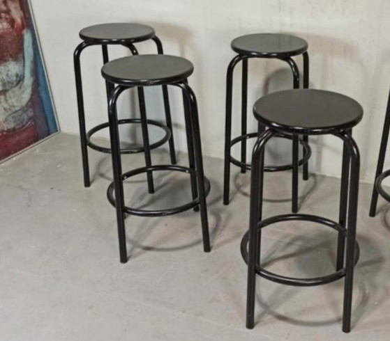 4 x tabourets de bar ronds noirs vintage – Wood (photo 9 of 14)