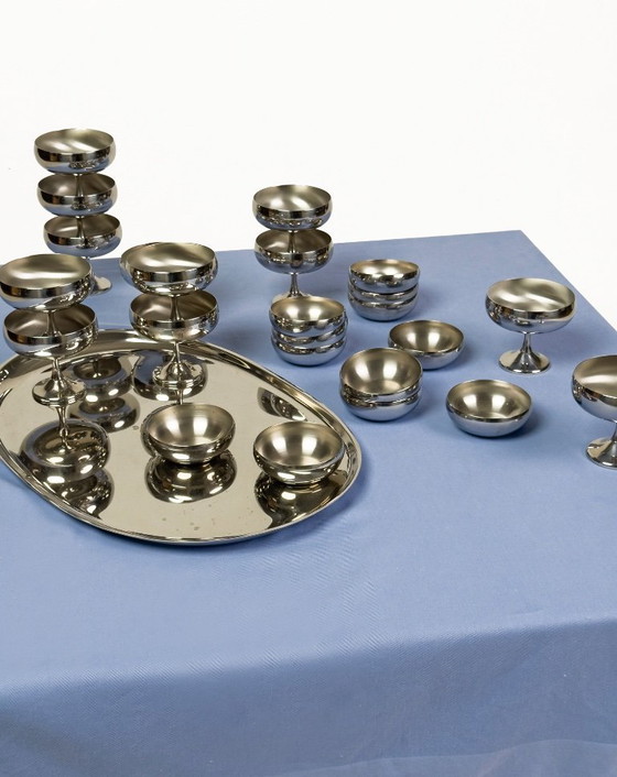 Image 1 of 24 tazze da portata vintage AMC in acciaio inossidabile con vassoio ovale