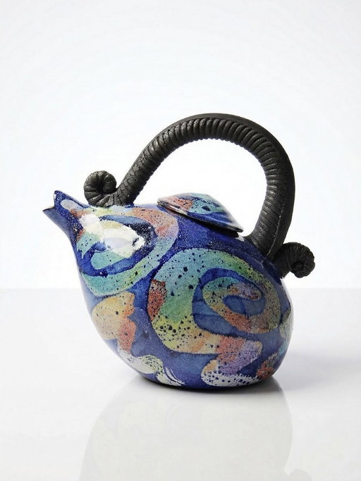 Terracotta teapot, US studio, 1950s-1970s, David Constantine White style