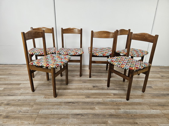 Image 1 of Beuken eetkamerstoelen met geometrische zitting uit 1950