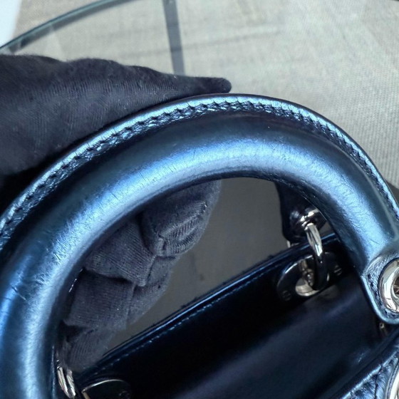 Image 1 of DIOR LADY MINI - PELLE DI VITELLO LUCIDA CANNAGE, BLU METALLIZZATO, FERRAMENTA ARGENTO
