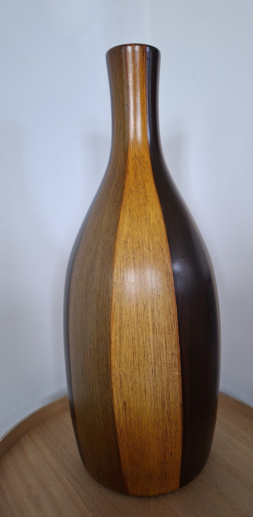 Large Vintage Floor Vase (50 cm) – Mid-Century Modern – Wood-look Glaze