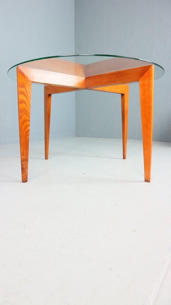 Image 1 of Table basse Gio Ponti pour Isa Bergamo en chêne avec plateau rond en cristal, 1957