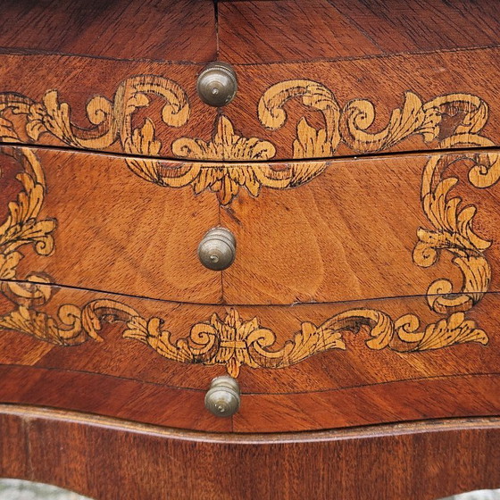 Image 1 of Chateau Ligny - French Antique Marquetry Nightstand - Fine Wood and Brass Console-Bedside Table-Style Louis XV- 1930s