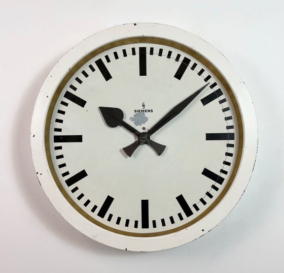 Image 1 of Large White Industrial Factory Wall Clock from Siemens, 1950s