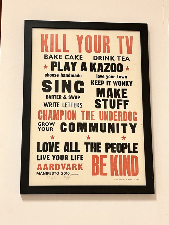 Image 1 of Signed Aardvark Manifesto 2010 Letterpress Print – Lesley Greening Lassoff & Pea Crabtree