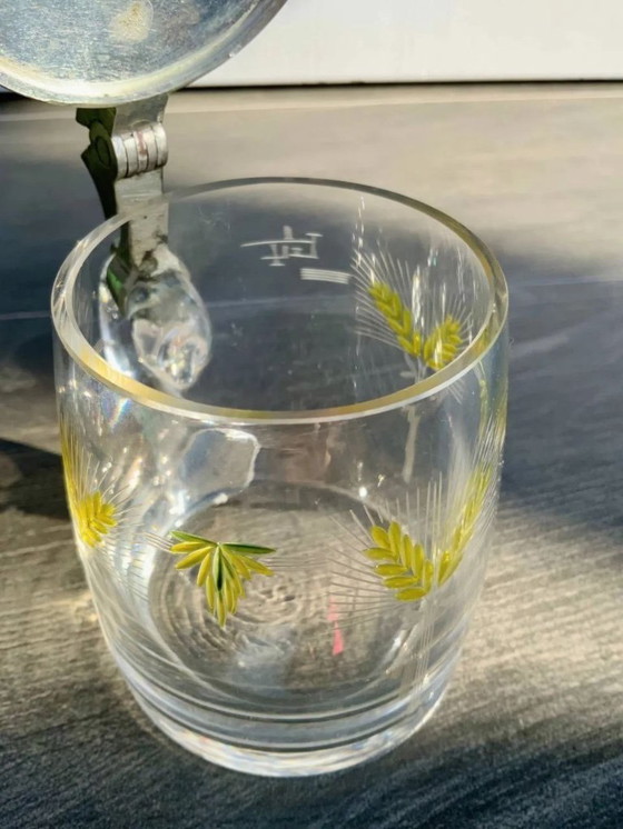 Image 1 of Boccale da birra antico con coperchio in peltro e smalto dipinto a mano (0,4 l)