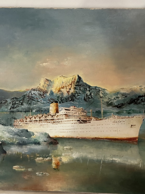Oil on canvas by Calais painter Alain Chaussois (1950-2018), Arcadia ocean liner – Paintings & Drawings (photo 3 of 15)