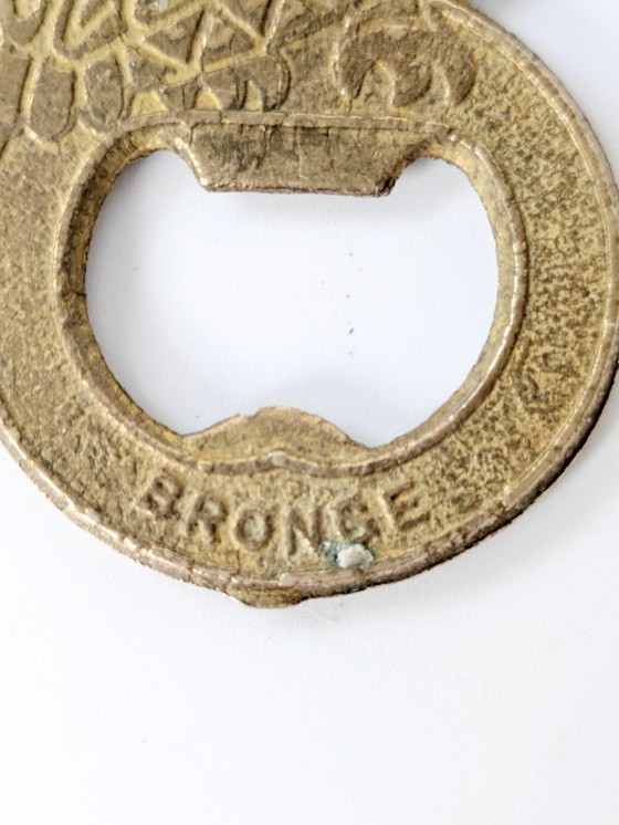 Image 1 of Apribottiglie greco vintage a forma di gufo in bronzo smaltato, anni '80