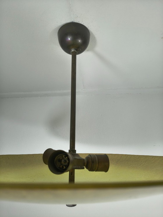 Image 1 of Lámpara colgante Art Déco Ø56 cm - Cristal opalino y latón - ca. 1935