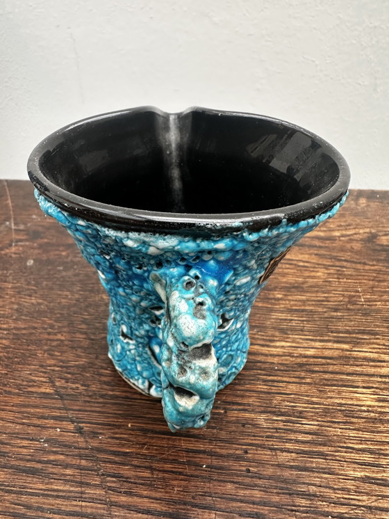 Image 1 of Mini Decorative Fat Lava Blue Pitcher - Glacier Enamels - Atelier du Cyclope