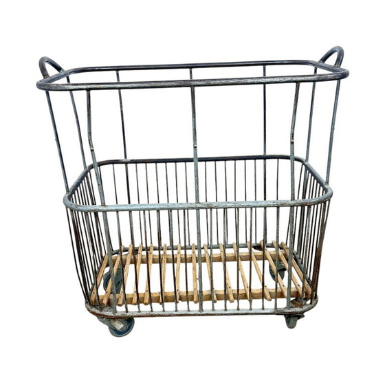 Image 1 of Vintage French metal baker's cart – industrial bread trolley – laundry basket
