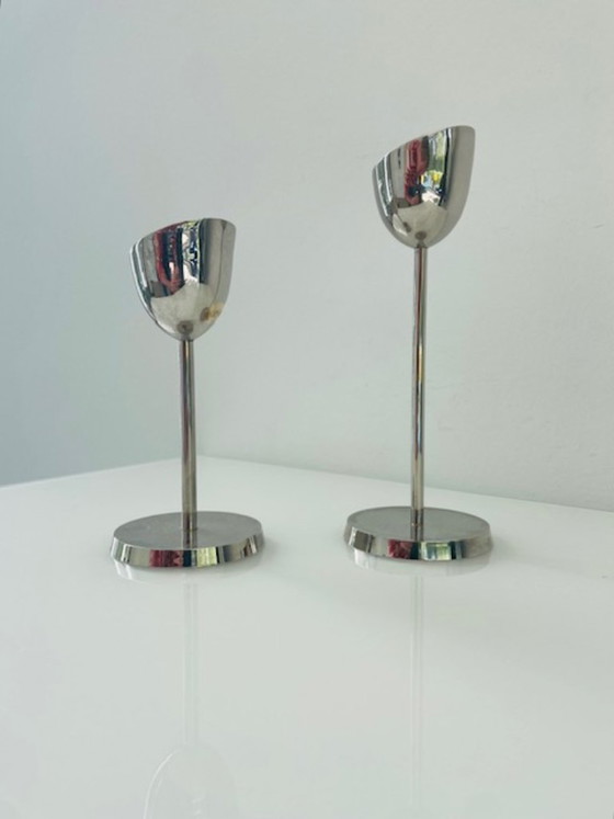 Image 1 of Set di 2 candelieri in acciaio, design moderno