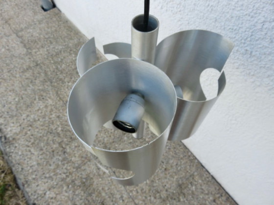 Image 1 of UFO-Hängeleuchte im Weltraumzeitalter-Stil, Rockabilly-Stil, gebürsteter Stahl, 1970