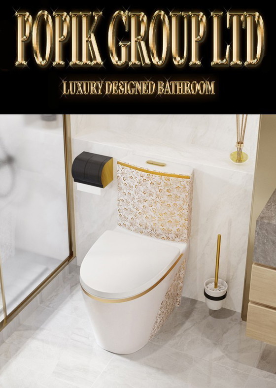 Image 1 of White LLuxury toilet with gold ornaments 