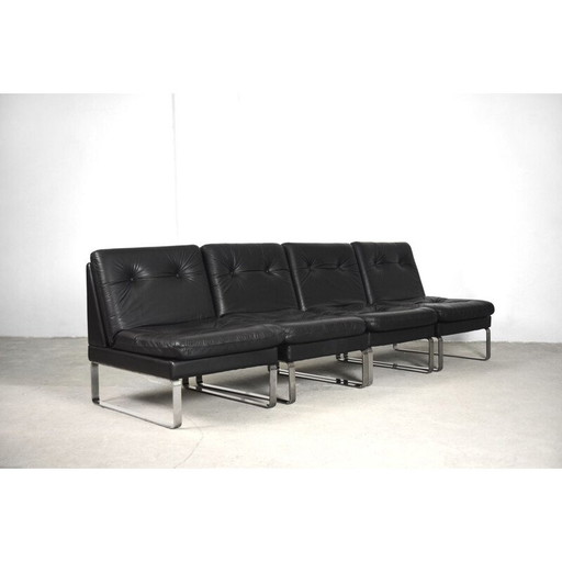 Vintage modulaire sofa in leater en chroom voor Klöber Manufactory, Duitsland, jaren 1980