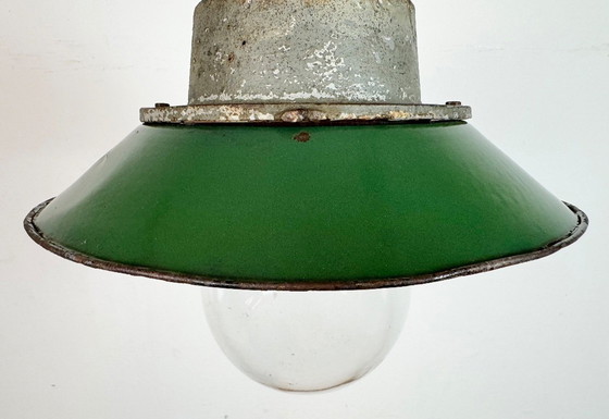 Image 1 of Green Enamel and Cast Iron Industrial Pendant Light, 1960s