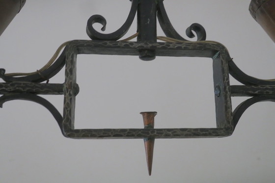 Image 1 of Brutalistische kroonluchter van smeedijzer en koper, jaren 1960