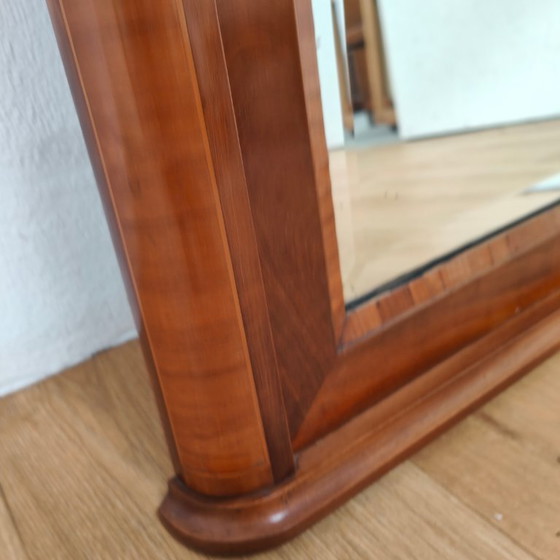 Image 1 of Antique mahogany facet-cut mirror, country-style mantel mirror with brass details.