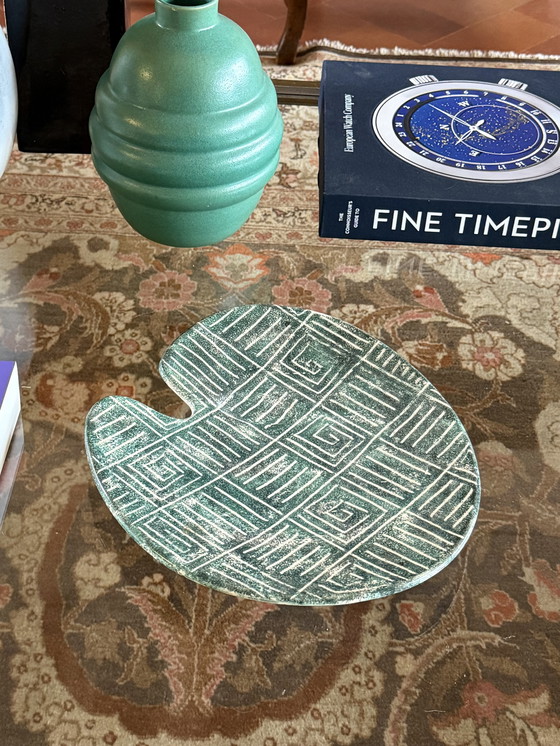 Image 1 of Plato de cerámica verde de mediados de siglo, Francia, década de 1960