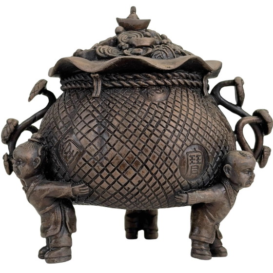 Quemador de Incienso Chino de Bronce con Niños y Símbolos de la Suerte *Olla de la Suerte* (photo 4 of 10)