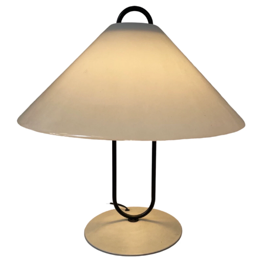 Pop Art / Space Age ontwerp - Paddestoel lamp met witte plexi kap en metalen voet