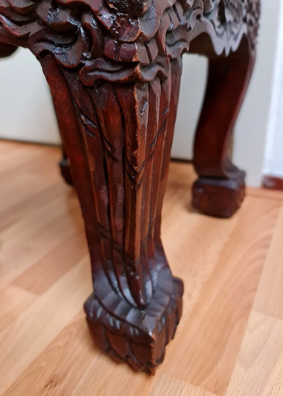 Image 1 of Aziatische bijzettafel plantentafel gekerfd hout vintage