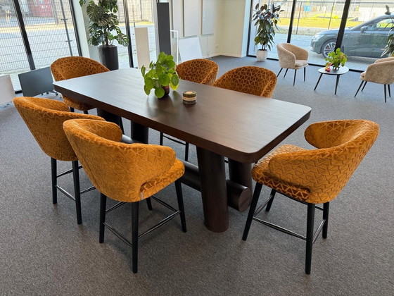 Image 1 of Richmond hoge tafel kersenhout 97x219cm set met 6 stoelen indigo triangle zithoogte 68 cm