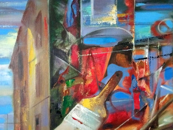 Original Oil Painting Abstract Expressionism Landscape Symbolism City View – Paintings & Drawings, Canvas (photo 8 of 10)