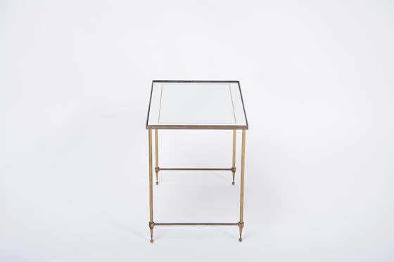 Image 1 of Hollywood Regency Brass and Glass Nesting Tables in the Style of Maison Jansen, Set of 3
