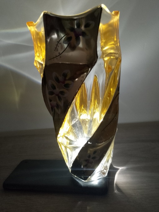 Twisted Bohemian crystal vase, high enamel embossed enamel and 24k gold, Czech Republic