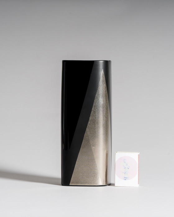 Image 1 of Helmut Drexler for Rosenthal, “Platinnebel” Vase Trio, Porcelaine Noire with Platinum, 1980s