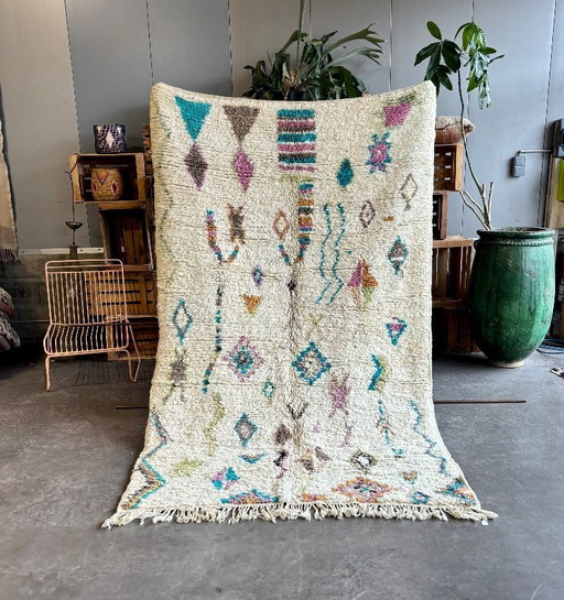 Marokkaans handgemaakt wollen tapijt 160x250 cm – Beni Ourain stijl kleurrijk Berber tapijt