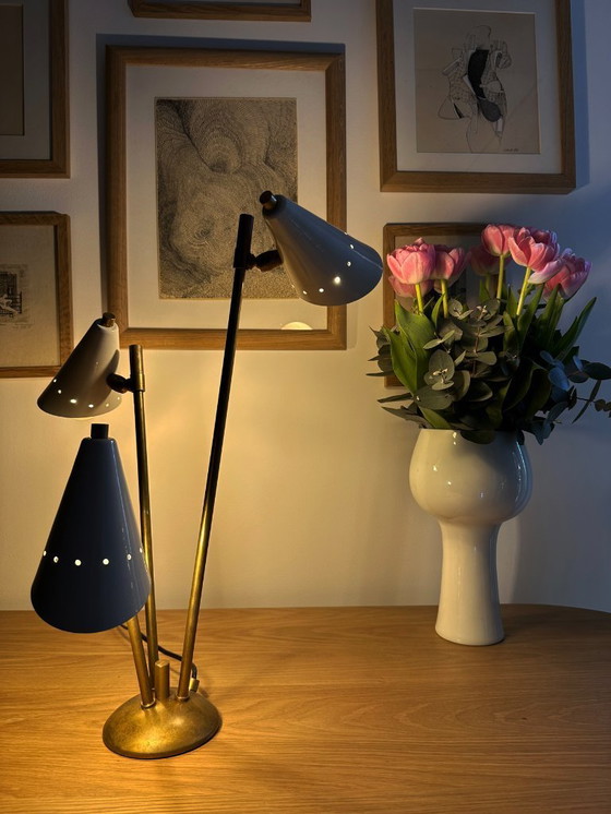 Image 1 of Italiaanse koperen lamp met drie koppen, ontwerp 50