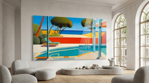 Piscina 02 – Opera d'arte in vetro acrilico in stile Art Déco e Mid-Century, 170 × 100 cm – giclee prints, Plexiglass