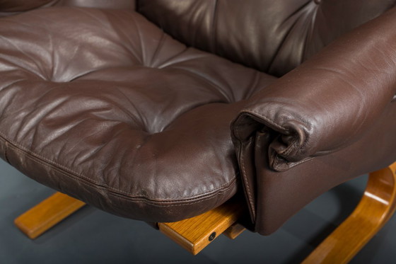 Image 1 of Set 2 bruin leren fauteuils van Elsa & Nordahl Solheim voor Rybo Rykken & Co, 1970