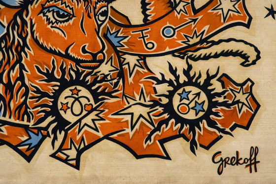 Image 1 of Tapisserie zodiacale Le Bélier en laine, carton d’Élie Grekoff, édition Tanit, Paris, circa 1970