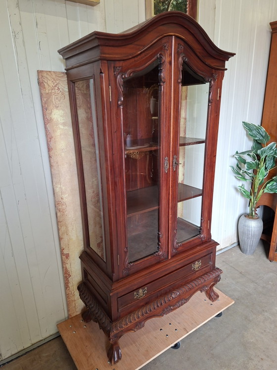 Image 1 of Klassiek mahoniehouten vitrinekast, servieskast, wijnkast, boekenkast afm. 98x46cm en 190cm hoog.
