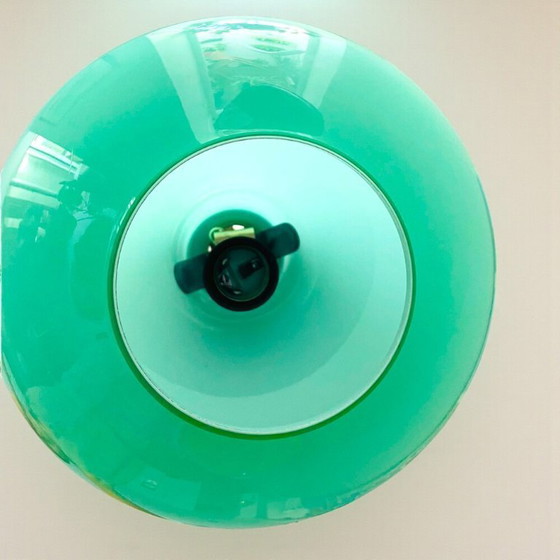 Image 1 of Suspension en verre opalin turquoise du milieu du siècle