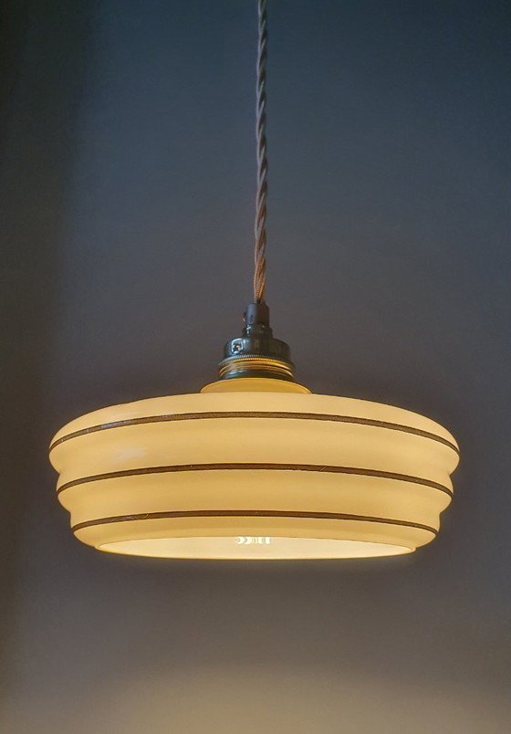Image 1 of Set of 2 vintage pendant lamps made of opaline glass.
